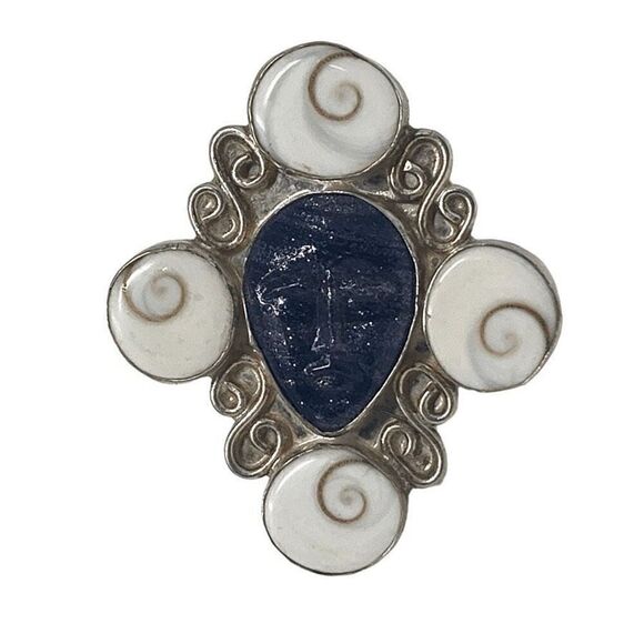 Alexis Bittar Sz 9 Lapis Lazuli Statement Ring 9.25 Y2K Art Nouveau Shiva Shells - Picture 1 of 10